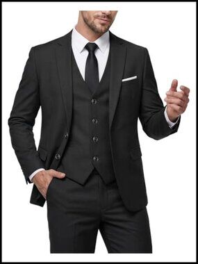 Men's 3 Piece Slim Fit Suit Set Jacket Vest Pants Tie